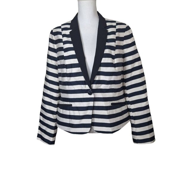 Worthington Blazer Striped Shoulder Pads Black Cream Womens XL Large Button - Picture 9 of 14